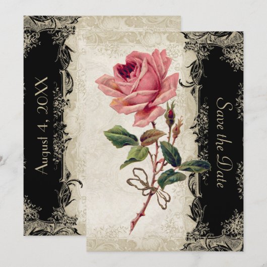 Roos met barokke stijl zwart in Cream Lace Save The Date (Voorkant / Achterkant)