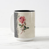  Roos met barokke stijl zwart in Cream Lace Tweekleurige Koffiemok (Voorkant links)