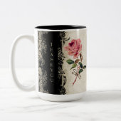  Roos met barokke stijl zwart in Cream Lace Tweekleurige Koffiemok (Links)