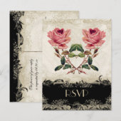 Roos met barokke stijl zwart in Cream Lace Uitnodiging Briefkaart (Voorkant / Achterkant)