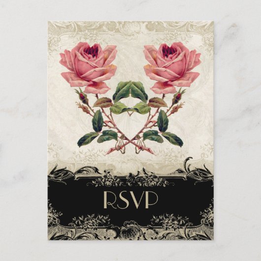 Roos met barokke stijl zwart in Cream Lace Uitnodiging Briefkaart (Voorkant)
