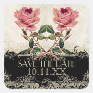 Roos met barokke stijl zwart in Cream Lace Vierkante Sticker