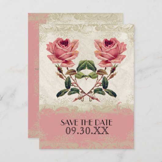 Roos met barokstijl Aankondigingskaart (Voorkant / Achterkant)