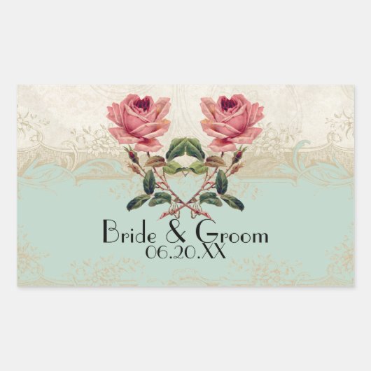 Roos met barokstijl Mint n Cream Lace Rechthoekige Sticker (Voorkant)
