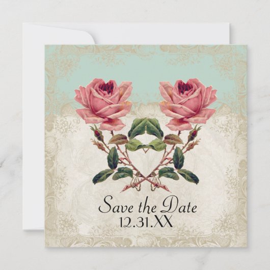 Roos met barokstijl Mint n Cream Lace Save The Date (Voorkant)