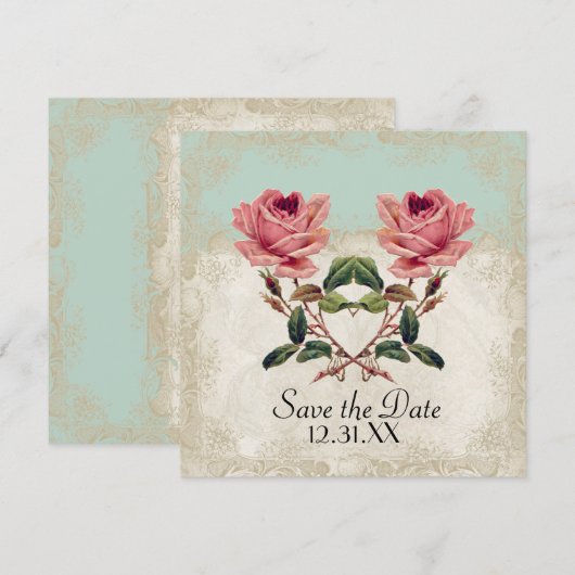 Roos met barokstijl Mint n Cream Lace Save The Date (Voorkant / Achterkant)