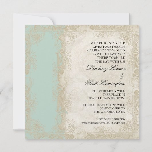  Roos met barokstijl Mint n Cream Lace Save The Date (Achterkant)