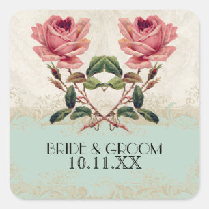  Roos met barokstijl Mint n Cream Lace Vierkante Sticker