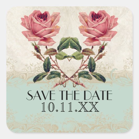  Roos met barokstijl Mint n Cream Lace Vierkante Sticker (Voorkant)