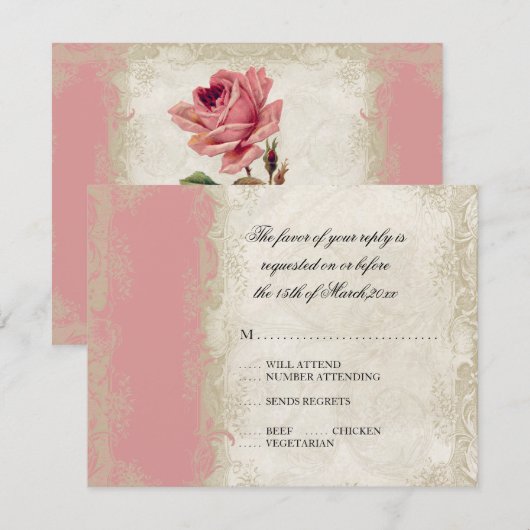  Roos met barokstijl RSVP Kaartje (Voorkant / Achterkant)