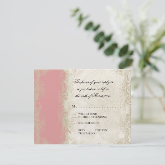  Roos met barokstijl RSVP Kaartje (Staand voorkant)