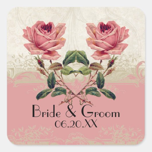  Roos met barokstijl Vierkante Sticker (Voorkant)