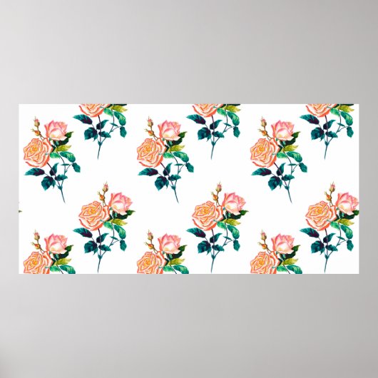 Roos met bladeren waterverf naadloos poster (Voorkant)