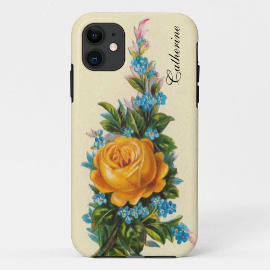  Roos met blauwe bloemen Case-Mate iPhone Case (Achterkant)