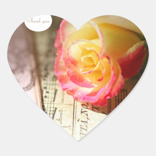 Roos met gezicht en muziek bedankt hart sticker (Voorkant)