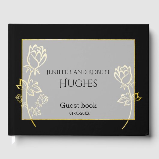 Roos met goudfolie, watermerk, bruiloft gastenboek (Voorkant)