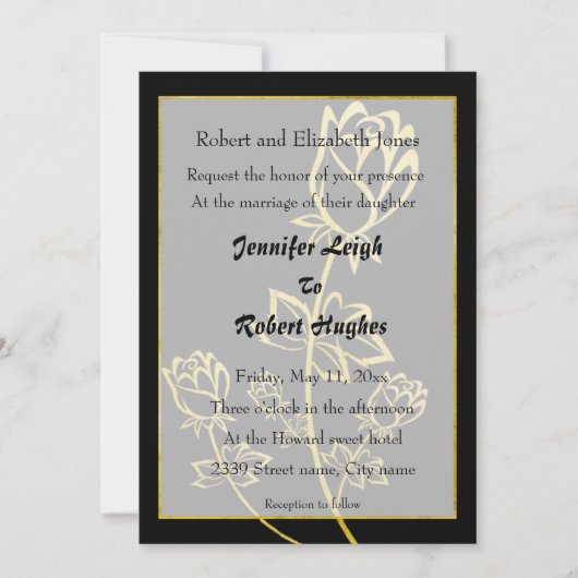 Roos met goudfolie, watermerk, bruiloft kaart (Voorkant)