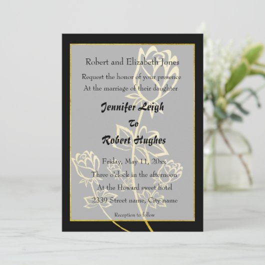 Roos met goudfolie, watermerk, bruiloft kaart (Staand voorkant)