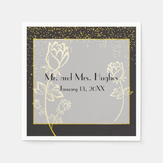 Roos met goudfolie, watermerk, bruiloft servetten (Voorkant)