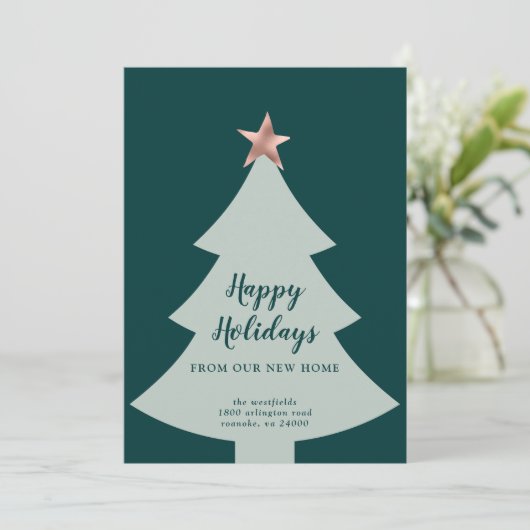 Roos met groene kerstbomen Gold Star-feestdag Aankondiging (Staand voorkant)