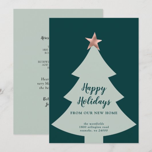 Roos met groene kerstbomen Gold Star-feestdag Aankondiging (Voorkant / Achterkant)