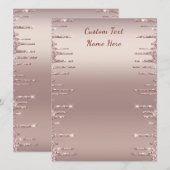Roos met het moderne huwelijksmenu Gold Blush Glit Menu (Voorkant / Achterkant)