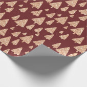 Roos met kerstbomen Gold Glitter Burgundy Maroon Cadeaupapier (Hoek)