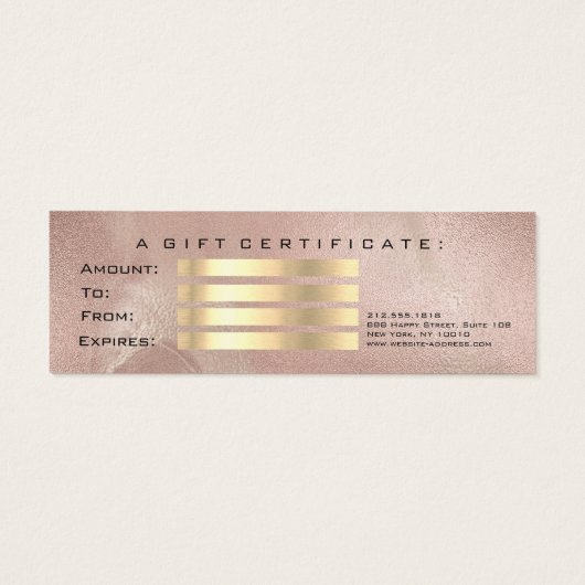 Roos met klein cadeaubon Gold Lash Makeup Mini Visitekaartjes (Achterkant)