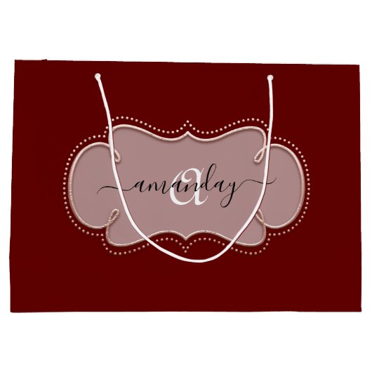 Roos met koninklijke monogram, Burgundy Groot Cadeauzakje (Achterkant)