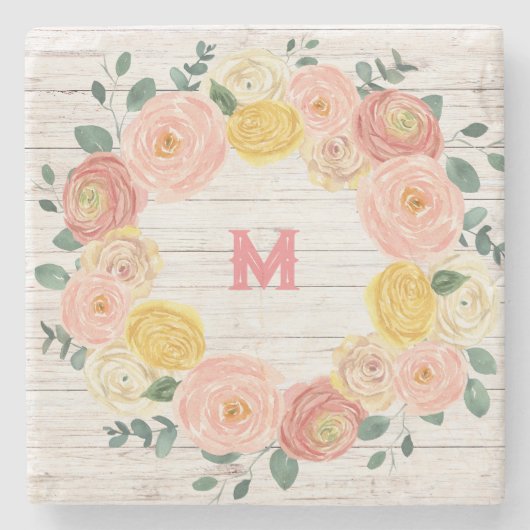 Roos met ouderdom en eucalyptus Wreate Stenen Onderzetter (Voorkant)