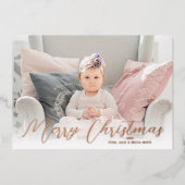 Roos met prettige kerstfoto's Gold Folie Feestdagenkaart (Voorkant)
