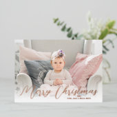 Roos met prettige kerstfoto's Gold Folie Feestdagenkaart (Staand Voorkant)