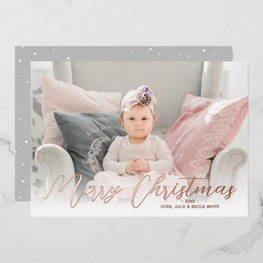 Roos met prettige kerstfoto's Gold Folie Feestdagenkaart (Voorkant / Achterkant)