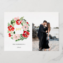 Roos met prettige kerstrode waterverf folie feestdagenkaart