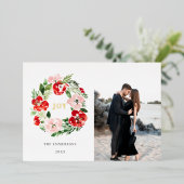 Roos met prettige kerstrode waterverf folie feestdagenkaart (Staand Voorkant)