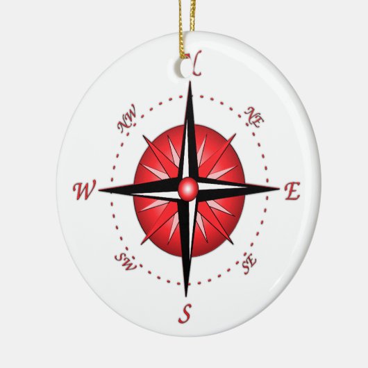 Roos met rode kompas keramisch ornament (Links)