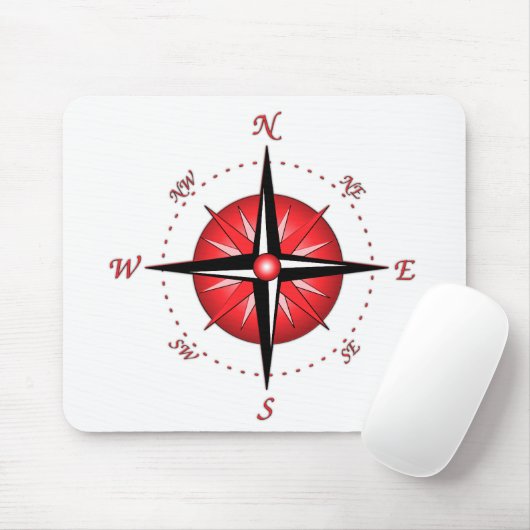 Roos met rode kompas muismat (Met muis)