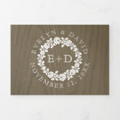  roos met roestbruine bruinhoutbruiloft drieluik uitnodiging (Cover)