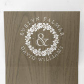  roos met roestbruine bruinhoutbruiloft drieluik uitnodiging (Binnenzijde eerst)