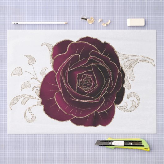 Roos met rood goud - Waterverf ontkoppeling Tissuepapier (Craft)