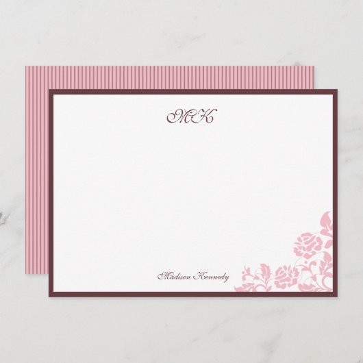  Roos met roze band, speciaal aangepast Notitiekaartje (Voorkant / Achterkant)