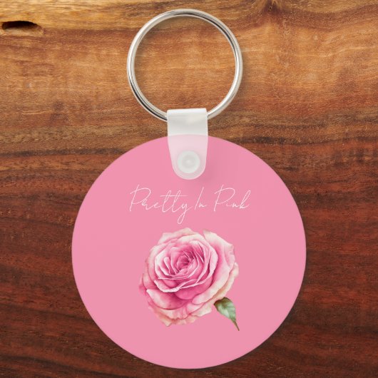 Roos met Roze Kleur Sleutelhanger (Voorkant)