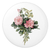 Roos met roze struikgewas keramische knop (Voorkant)