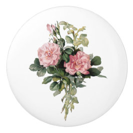 Roos met roze struikgewas keramische knop