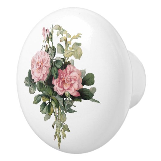 Roos met roze struikgewas keramische knop (Rechts)