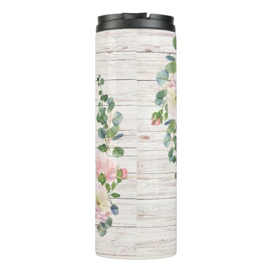 Roos met ruw hout Hydrangea & Eucalyptus Thermosbeker (Achterkant)