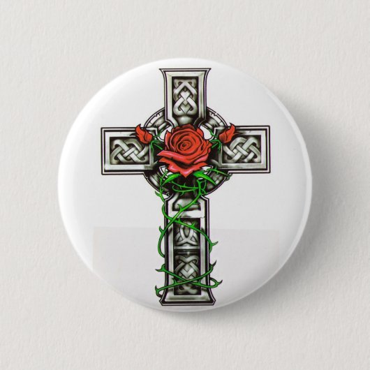 Roos met tattoo ronde button 5,7 cm (Voorkant)