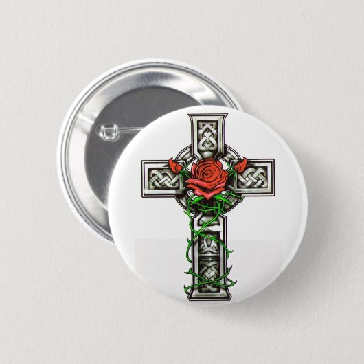 Roos met tattoo ronde button 5,7 cm (Voorkant /achterkant)