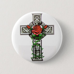 Roos met tattoo ronde button 5,7 cm