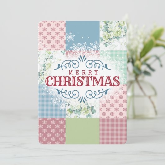  roos met vierling kerstkaart (Staand voorkant)